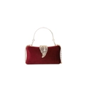 Elegant burgundy velvet evening clutch bag with golden ring handle and leaf clasp - Burgundy