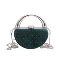 Mini sac boîte en velours vert émeraude avec clous dorés, poignée métal et bandoulière - Style 2 Cadre Argent Vert
