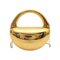 Goldene Acryl-Abendtasche in Halbmondform mit Spiegelglanz und rundem Metallgriff - Gold