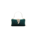 Elegant dark green velvet evening bag with gold leaf clasp and round metal handle - Dark Green
