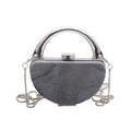 Sac de soirée gris avec poignée ronde argentée et bandoulière en chaîne fine - Style 2 Cadre Argent Argent