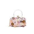 Pink evening bag with floral sequins, beaded petals, and golden metal handle for women - Pink