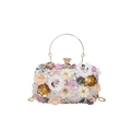 Champagne pink floral evening clutch bag with 3D handmade flowers and gold ring handle - Silver