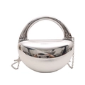 Silberne Metallic-Handtasche mit rundem Griff und abnehmbarer Ketten-Schultergurt - Silber