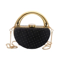 Mini sac de soirée demi-lune en velours noir à pois dorés avec anse ronde en métal - Style 2 Cadre Doré Noir
