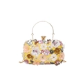 Floral evening clutch bag in vibrant yellow with gold handle and metal chain strap - Yellow
