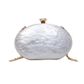 Oval acrylic evening clutch bag with white marble texture and gold chain strap - Silver