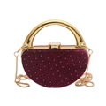 Mini sac de soirée en velours bordeaux avec clous dorés et anse circulaire - Style 2 Cadre Doré Rouge