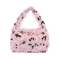 Pink feather handbag with shiny sequins, stylish fuzzy crossbody square bag for women - Pink Small
