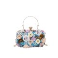 Chic bright blue floral clutch evening bag with multicolored 3D flowers and gold ring handle - Sky Blue