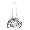 Borsa a secchiello nuvola argento metallizzato con coulisse e tracolla sottile in pelle - Argento