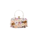 Elegant champagne evening clutch bag with 3D floral petals and gold ring handle - Gold