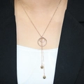 Minimalist geometric Y-shaped rose gold necklace with hollow circles and long tassels - Double Ring Intertwined Double Ball Tassel Style (6#)
