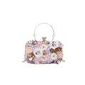 Lavender flower evening clutch bag with 3D floral petals and golden ring handle - Light Purple