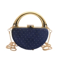 Pochette de soirée en velours bleu marine avec poignée ronde dorée et bandoulière - Style 2 Cadre Doré Bleu