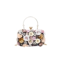 Elegant black evening clutch with colorful 3D floral decorations and gold ring handle - Black
