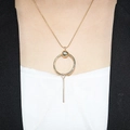 Minimalist gold geometric pendant necklace with hollow circle and long bar on thin chain - Minimalist Ring Vertical Hanging Long Bar Style (10#)