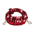 Glinsterende rode pailletten handtas in knoedelvorm met geknoopte handgreep en ketting - Rood
