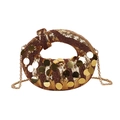 Glinsterende champagne goud pailletten handtas met geknoopte handgreep en ketting - Goud