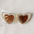 Beige heart-shaped sunglasses with double-row rhinestones and tinted lenses - Off White