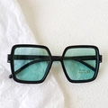 Kids square frame sunglasses in black with mint green lenses and UV400 protection - Black Frame Green Lens