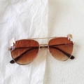 Kids pilot sunglasses with gold metal frame, brown gradient lenses and unicorn details - Gold Metal Frame-Dark Brown Gradient Lens / Brown