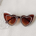 Sparkly heart shaped sunglasses with crystal rhinestones and gradient brown lenses - Dark Tea