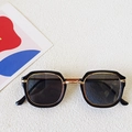 Retro square kids sunglasses with black frames and gold metal accents for UV protection - Black Frame Grey Lens