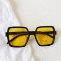 Kids square sunglasses with black glossy frames and bright yellow transparent lenses - Black Frame Yellow Lens