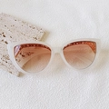 Matte white cat eye sunglasses with light brown gradient lenses and brow detailing - Jelly White