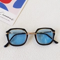 Kids vintage square sunglasses with black frames, blue lenses, and gold metal accents - Black Frame Blue Lens
