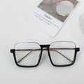 Stylish square large frame glasses featuring a retro black and silver mixed metal design - Black Frame Clear Lenses