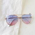 Rose gold aviator sunglasses for kids with unicorn charms and blue-pink gradient lenses - Rose Gold Metal Frame-Blue Pink Gradient Lens / Blue Pink