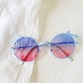 Kids light blue round sunglasses with cute cat ears and blue-to-red gradient lenses - Blue Pink