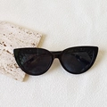 Modern black cat-eye sunglasses with detailed geometric textured frame and dark lenses - Black and Gray