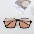 Classic black square oversized sunglasses with light brown lenses and retro metal frames - Black Frame Tea Lens