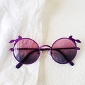 Fashionable purple round sunglasses for kids with cute bunny ears and gradient lenses - Purple Grey