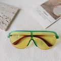 Fashionable green semi-rimless wrap sunglasses with yellow transparent lenses and amber arms - Green Frame Yellow Lens