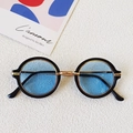 Occhiali da sole rotondi retrò per bambini con lenti blu scuro e montatura nera e dorata - Montatura Nera Lenti Blu