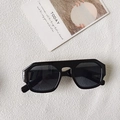 Retro black chunky geometric oversized sunglasses with thick frames and dark grey lenses - Black and Gray