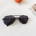 Close-up of children's pilot sunglasses with dark gray lenses and double bridge metal frame - Solid Grey