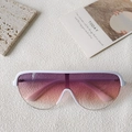 Fashionable white semi-rimless sunglasses with purple gradient lenses on white background - Purple Pink