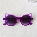 Détail de lunettes de soleil violettes à oreilles de chat avec verres dégradés sur fond blanc - Violet