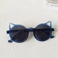 Détail de la monture bleu marine translucide en forme d'oreilles de chat pour enfants - Bleu