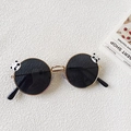 Detail of round kids sunglasses with metal frames and cute panda bear ornaments - Gray Lens (Panda Decoration)