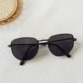 Black metal frame baby sunglasses with dark round lenses and comfortable nose pads - Full Grey