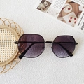 Detail of kids hexagonal metal sunglasses with purple gradient lenses on flat lay background - Double Grey