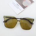 Oversized square sunglasses with brown translucent lenses and three-dot metal rivets - Gold Frame Dark Green Lens