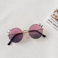 Round metal kids sunglasses with gradient pink lenses and cute panda decoration - Pink Gray Gradient Lens (Panda Decoration)