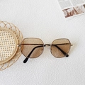 Kids hexagonal metal sunglasses with gold frame and brown lenses for UV protection - Champagne